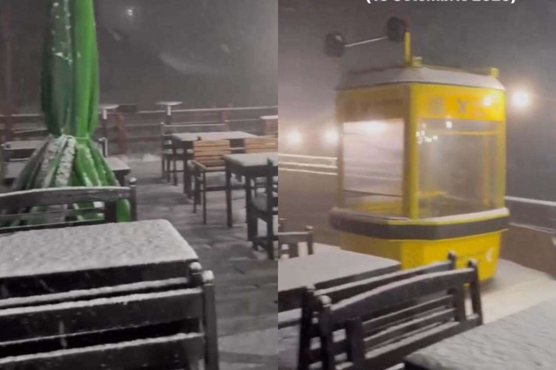 Primul viscol de toamnă la Postăvaru: Zăpada a acoperit terasele din Poiana Brașov