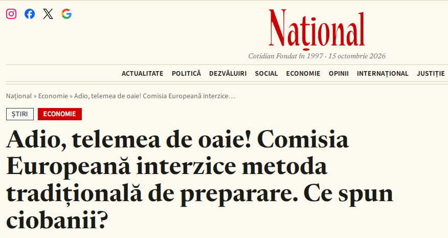 Comisia Europeană nu interzice fabricarea telemelei de oaie prin metode tradiționale