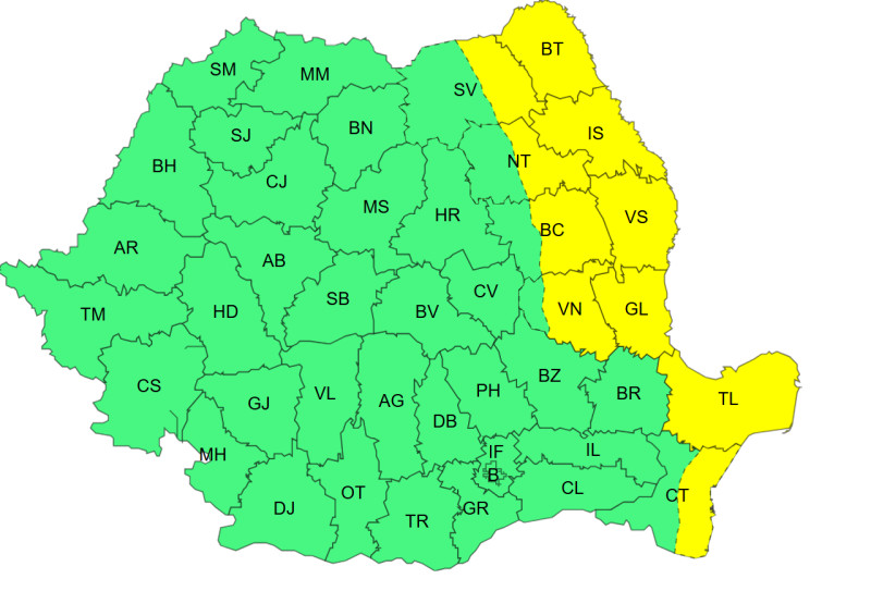 Avertismente meteorologice pentru vânt și ploi în țară: cod galben pe Moldova și Dobrogea