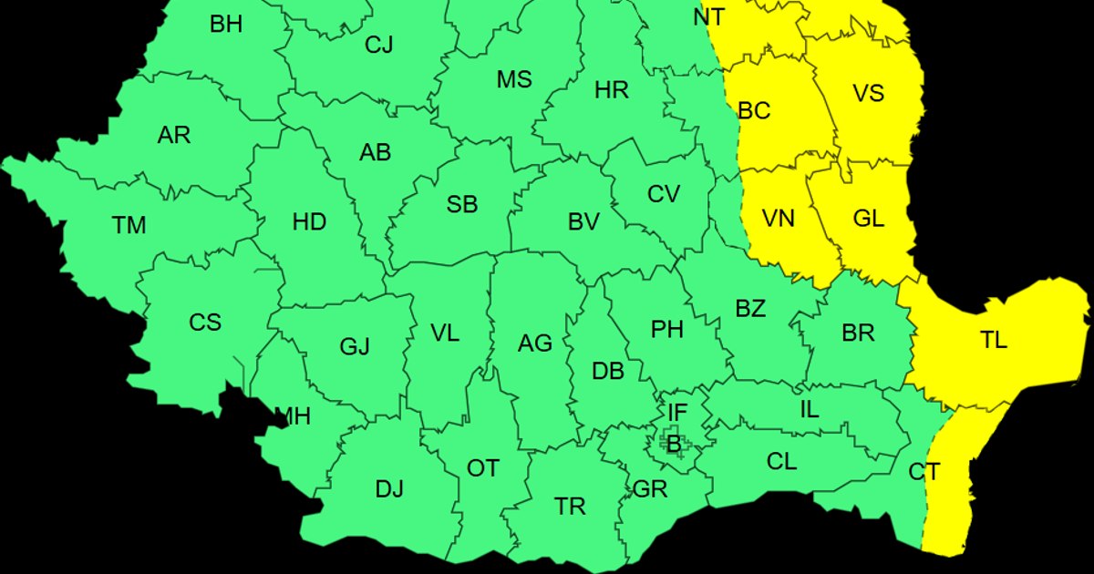 Avertismente meteorologice pentru România: Cod galben de vânt și precipitații abundente