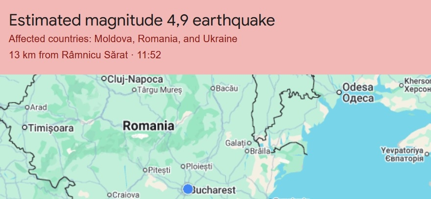 Cutremur de magnitudine 4,8 în zona Vrancea, luni, 19 octombrie. Mișcarea a fost resimțită în București