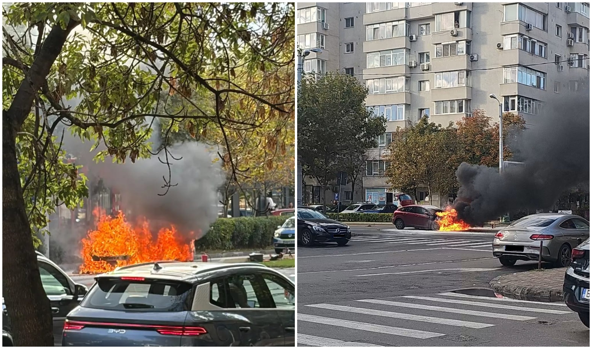 Incendiu la un autovehicul pe Calea Vitan: Traficul a fost restricționat în Capitală