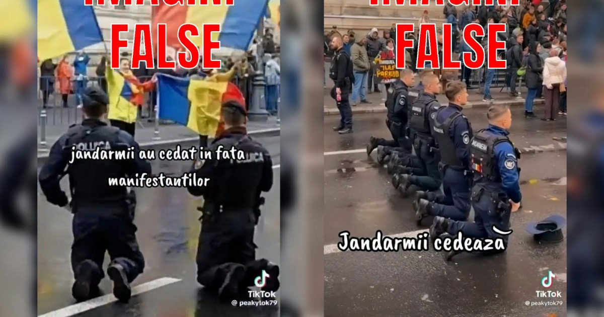 Jandarmeria Română dezminte imaginile false cu forțe de ordine îngenuncheate în fața manifestanților