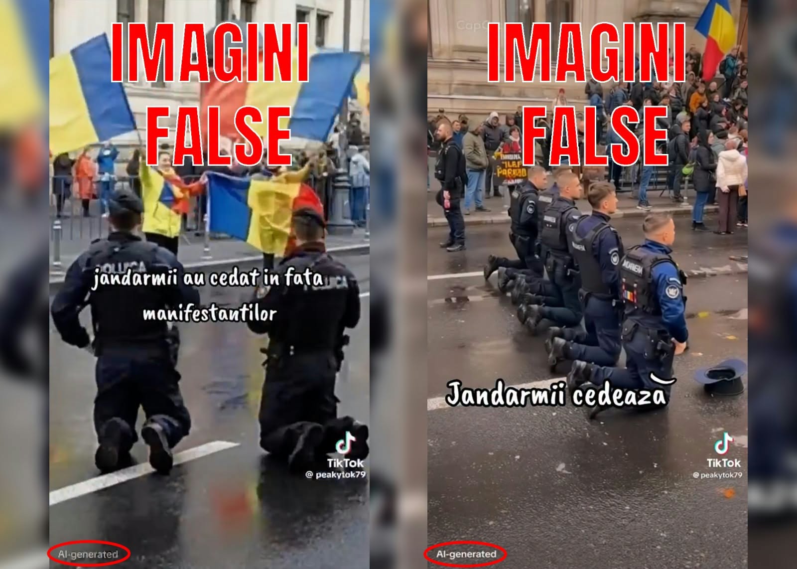 Avertisment din partea Jandarmeriei: Circulă imagini false, generate de AI, cu jandarmi în genunchi