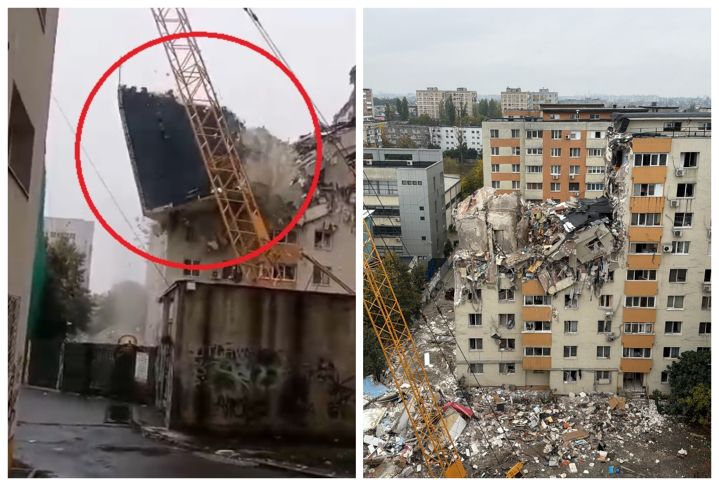 Demolarea blocului din Rahova continuă: patru etaje au fost eliminate de la înălțime