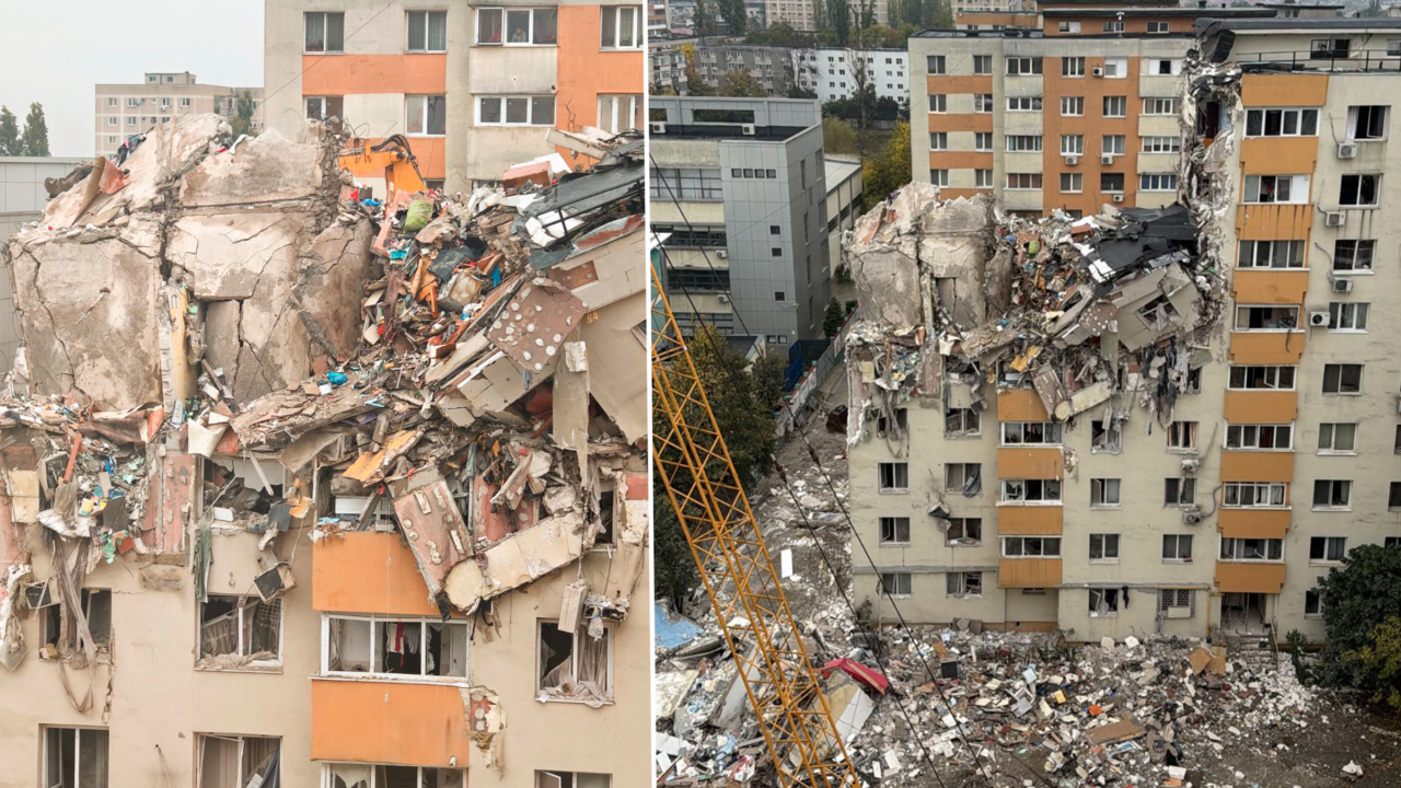 Demolarea controlată a blocului din Rahova: etajele superioare s-au prăbușit marți