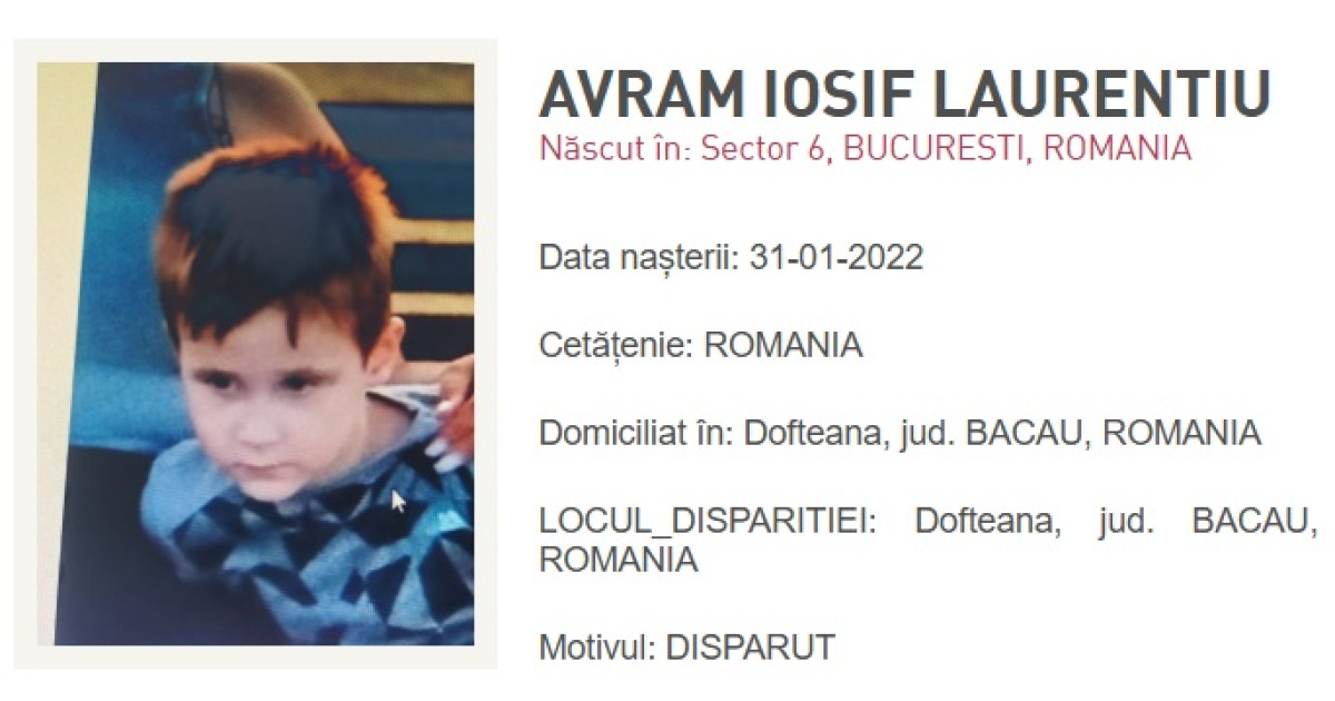 Copil de 4 ani dispărut de acasă din comuna Dofteana, Bacău. Forțele de ordine sunt mobilizate