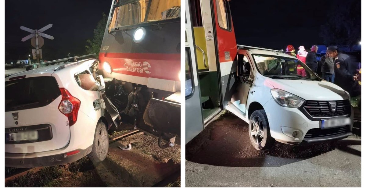 Accident feroviar în Iași: Un tren a lovit un autoturism în care se aflau șapte persoane