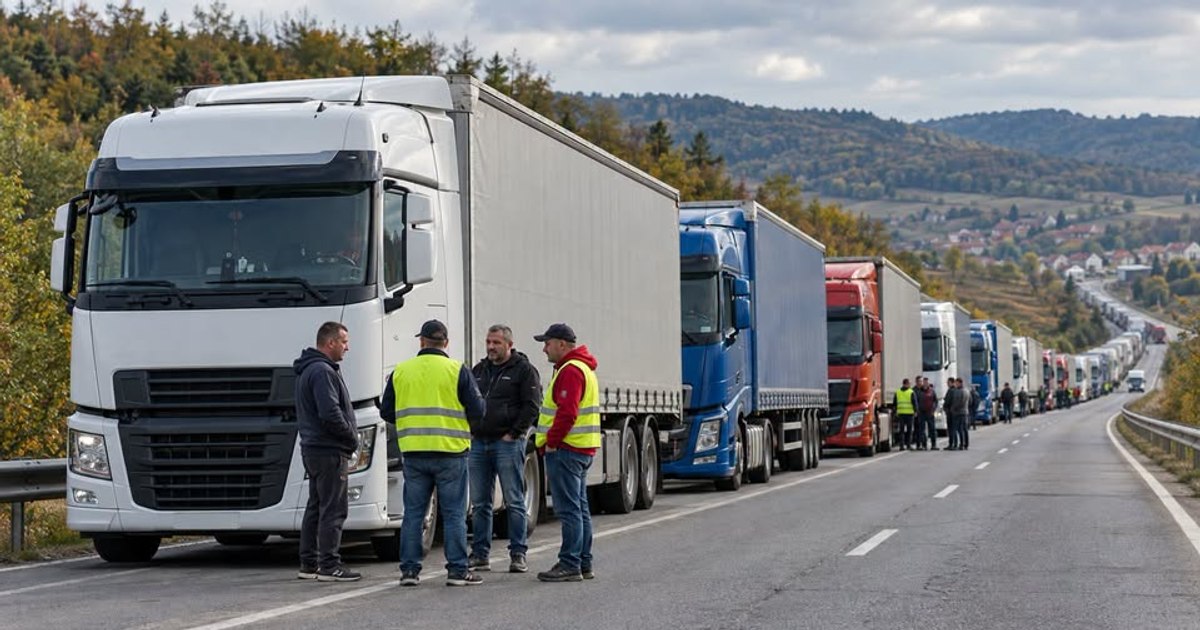 Protest al transportatorilor în Mehedinți din cauza prețului la motorină și a noii taxe rutiere
