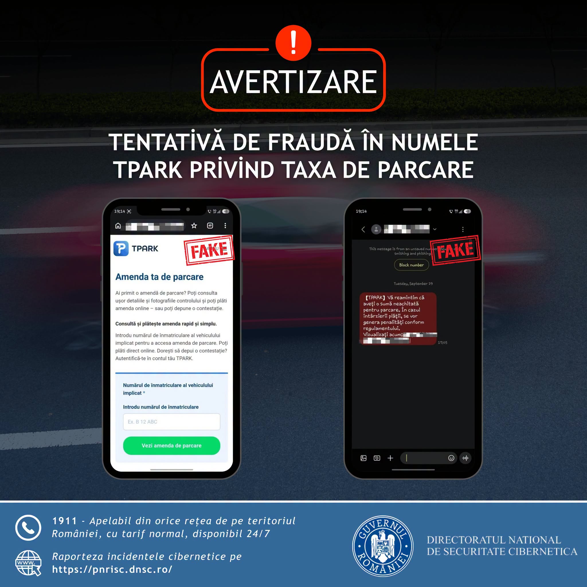 Avertisment DNSC: Atacatori folosesc SMS-uri false cu amenzi de parcare pentru a fura date bancare