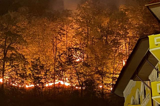 Intervenție aeriană în Parcul Național Domogled pentru stabilirea priorităților de stingere a incendiului