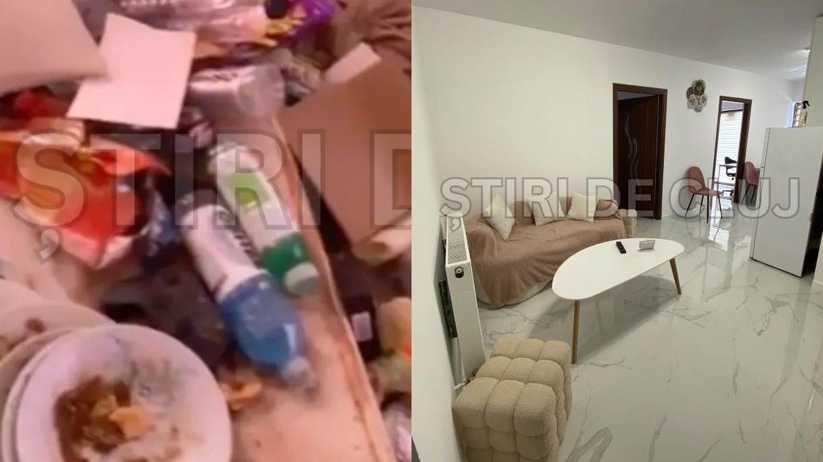 Apartament devastat în Florești: chiriașii au fugit și au lăsat mormane de gunoi și mobilier distrus
