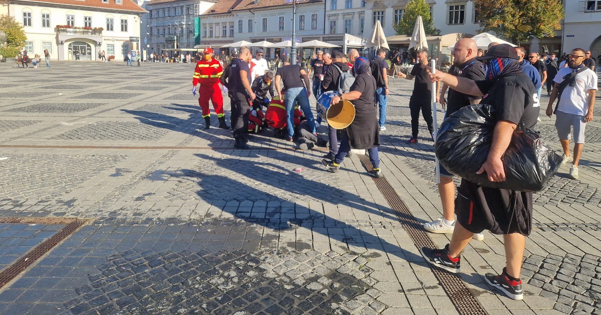 Conflict violent între suporterii Stelei și Poli Timișoara în centrul orașului Sibiu
