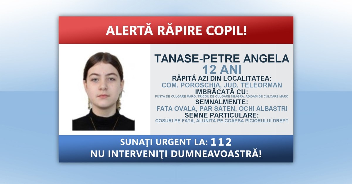 Alertă de răpire în Teleorman: o fetiță de 12 ani a fost urcată cu forța într-un autoturism