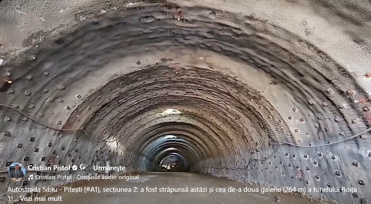 Autostrada Sibiu-Pitești: A fost străpunsă a doua galerie a tunelului Boița 1, dar lucrările sunt limitate