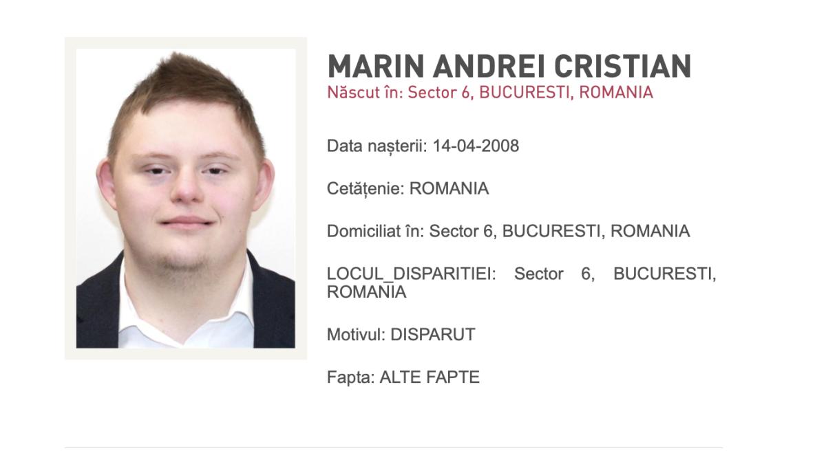 Alertă de dispariție în București: Un tânăr de 18 ani cu Sindrom Down a fost văzut în Sectorul 6