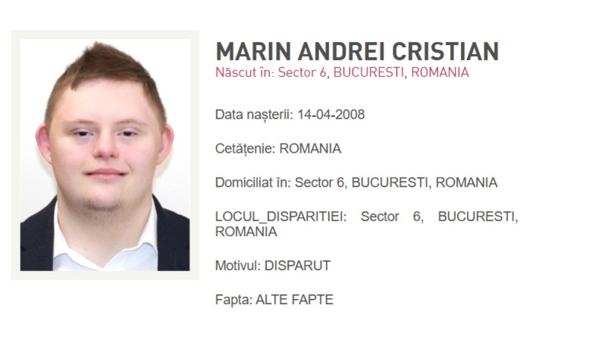Mesaj RO-Alert emis în București pentru un tânăr de 18 ani dispărut din Sectorul 6