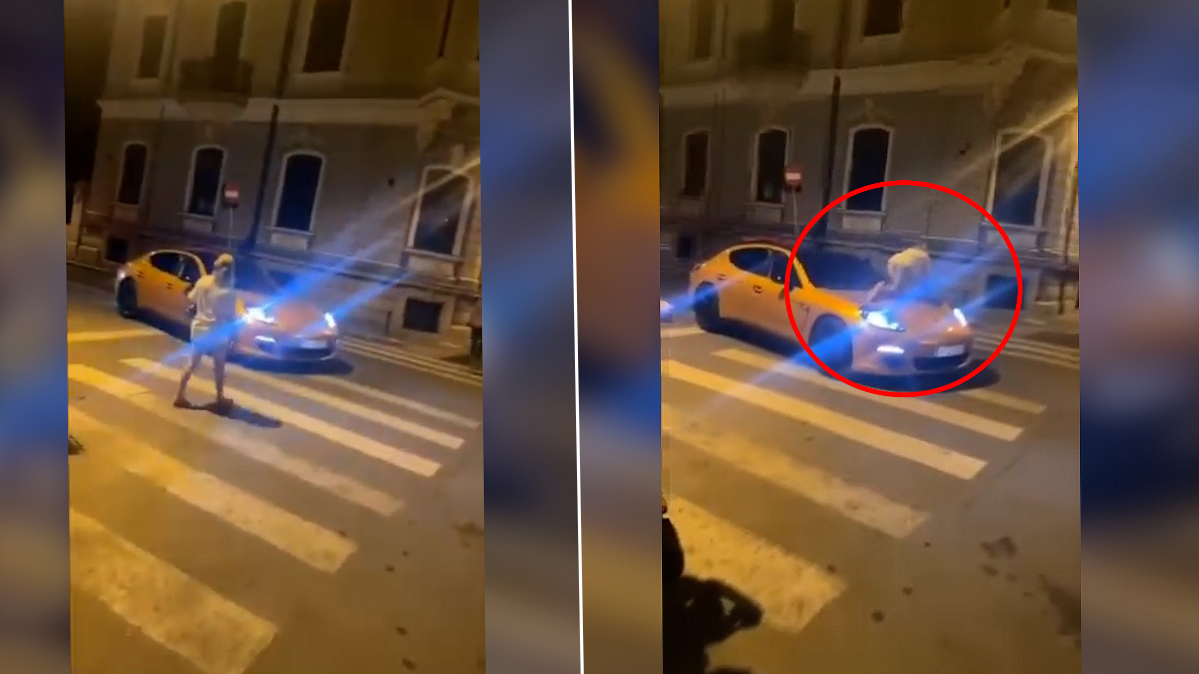 Scenă neobișnuită în București: o femeie a traversat strada urcând pe capota unui Porsche